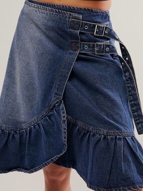 Free People The Ragged Priest Gail Buckle Denim Skirt
